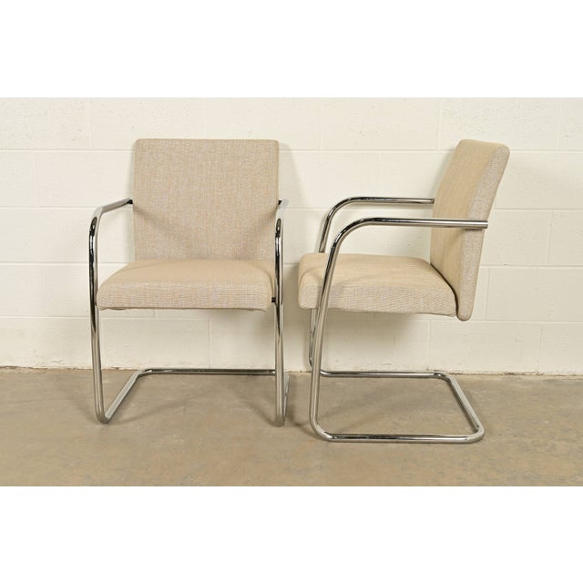 Mies Van Der Rohe Brno Style Mid-Century Modern Chrome Tubular Cantilever Club Chairs, Set of Four For Sale - Image 10 of 12