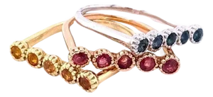 1.78 Carat Multicolor Sapphire Gold Stackable Bands, Size 7