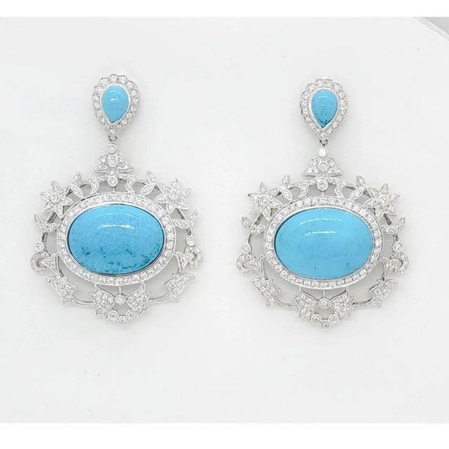 Early 21st Century Turquoise and White Diamond Dangle Earrings in 18k White Gold - A Pair For Sale - Image 5 of 7