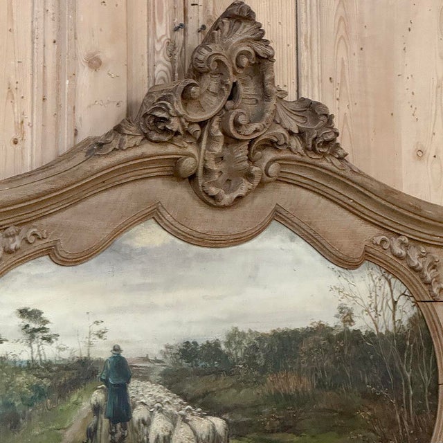 Wood 19th Century Country French Louis XV Stripped Oak Trumeau Mirror For Sale - Image 7 of 18
