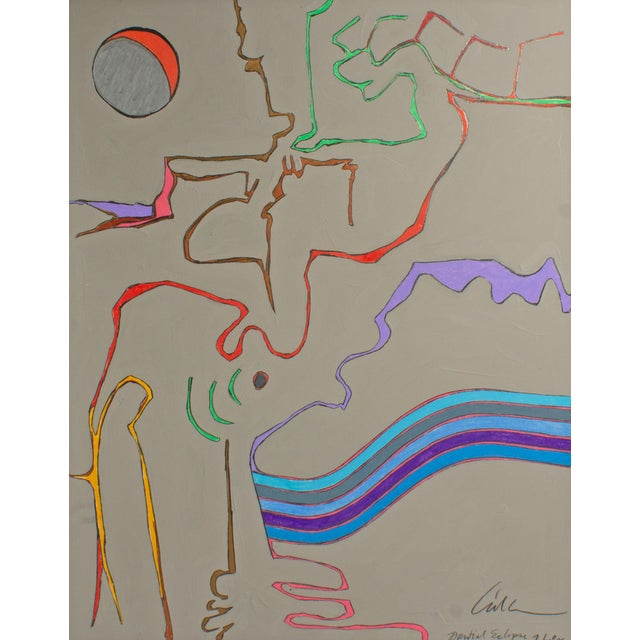 A 1982 abstract mixed media painting by the American artist Harry Hilson (1935-2004). Titled Partial Eclipse, this...