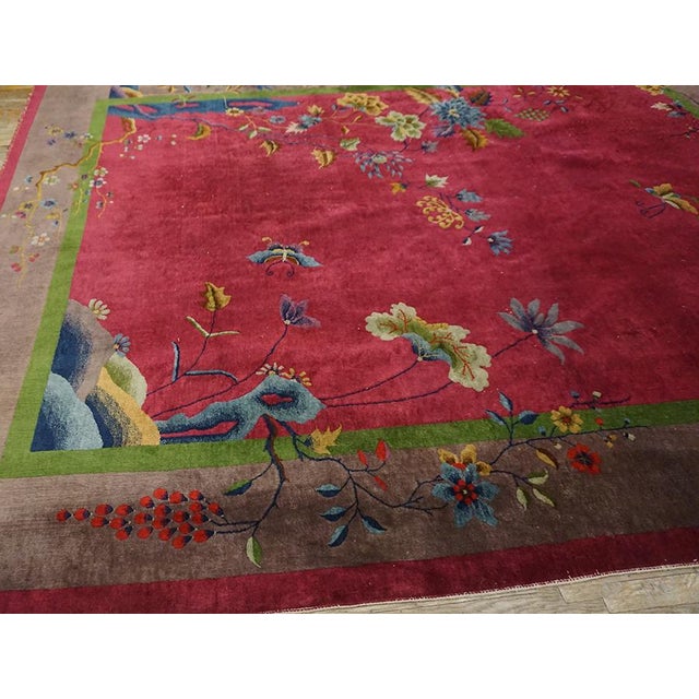 Beautifully Crafted Modern Fuschia Background Rug and Vibrant Multicolor Accents Floral Design For Sale - Image 9 of 12