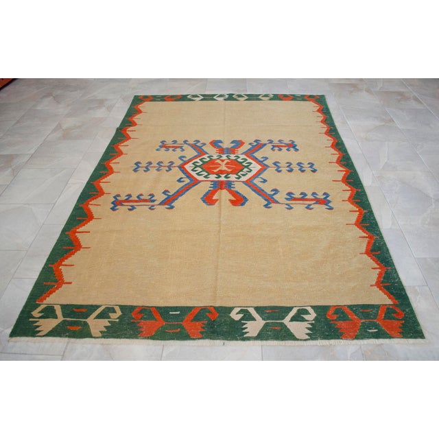 Vintage 6x9 Turkish Rug Kilim Handmade Geometric Tribal Design for Modern Farmhouse Decor For Sale - Image 9 of 15