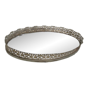 Oval Vanity Mirror Tray Filigree Gilded Raised Metal Frame Dresser Display 4524b