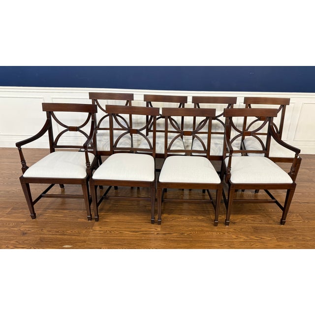 Leighton Hall Furniture Set of Eight Adams Style Mahogany Dining Chairs by Leighton Hall - Showroom Samples For Sale - Image 4 of 14