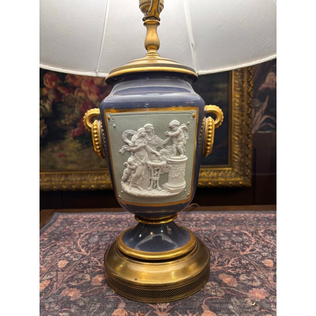 Baby Blue 1900s Victorian Pâte-Sur-Pâte Porcelain Table Lamp For Sale - Image 8 of 9