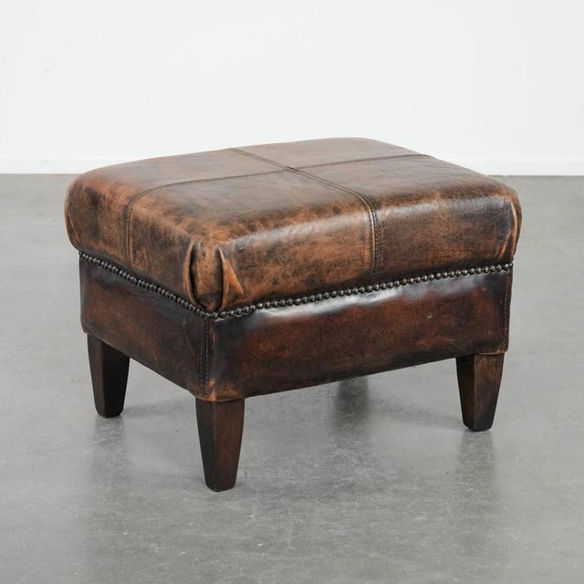 Vintage Brown Sheepskin Ottoman For Sale - Image 11 of 11