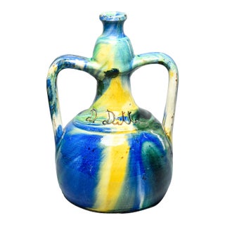 French Vallauris Double-Handled Ceramic Ewer, Signed D. Ditto For Sale