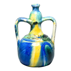 French Vallauris Double-Handled Ceramic Ewer, Signed D. Ditto
