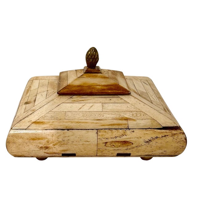 1970s Maitland Smith Style Bone Inlaid Box With Brass Finial For Sale - Image 12 of 13