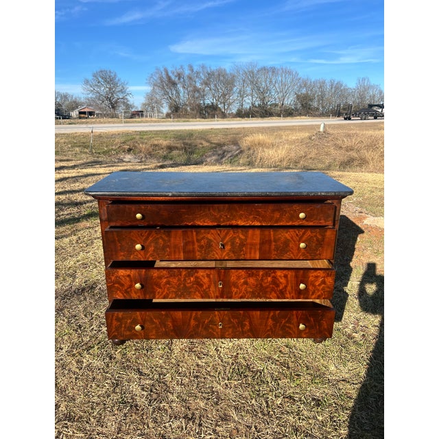 19th Century Louis Philippe Flam Mahogany Marble Top Chest of Drawer / Commodes For Sale - Image 12 of 12