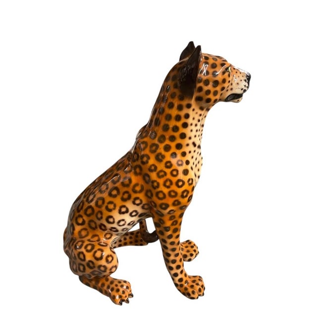 Italian Vintage Italian Glazed Ceramic Leopard Statue For Sale - Image 3 of 12