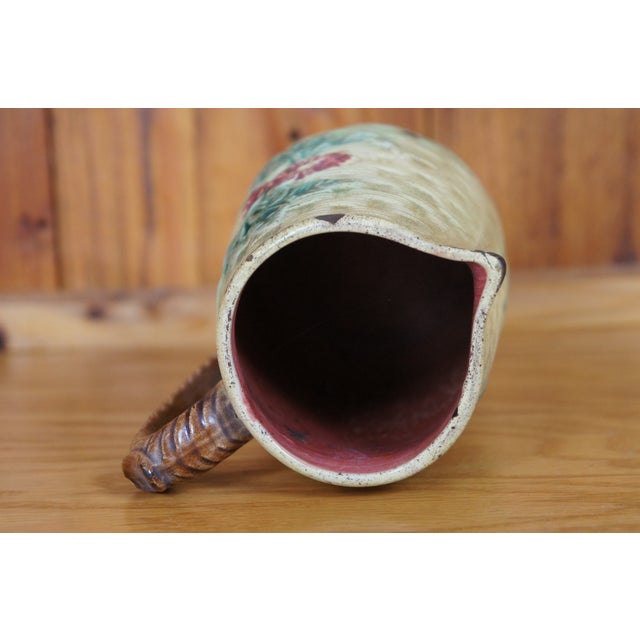 Yellow Antique Majolica Basketweave Dogwood Flower Creamer Pitcher Jug For Sale - Image 8 of 12