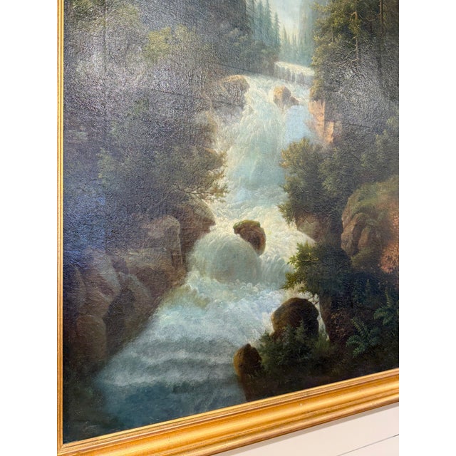 Sky Blue Large 19th Century Oil on Canvas For Sale - Image 8 of 11