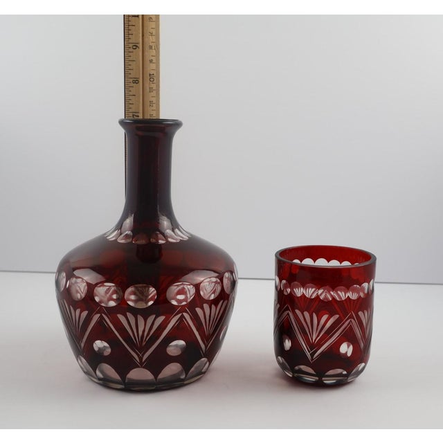 Ruby Red Vintage Bohemian Ruby Flashed Cut Glass Bedside Carafe & Tumbler Set For Sale - Image 8 of 9