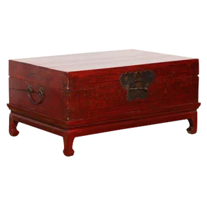 Late 19th Century Chinese Red Lacquered Trunk on Stand With Original Finish