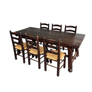 Vintage Brutalist Table and Chairs by Georges Robert, 1960s, Set of 7 For Sale