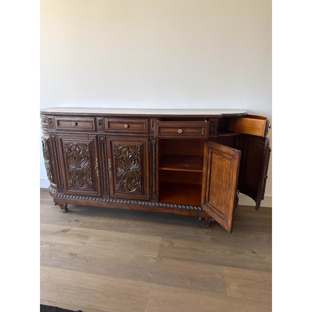 Spanish Late 20th Century Ornate Hand-Carved Wood Credenza Sideboard — Spanish Colonial Style For Sale - Image 3 of 5