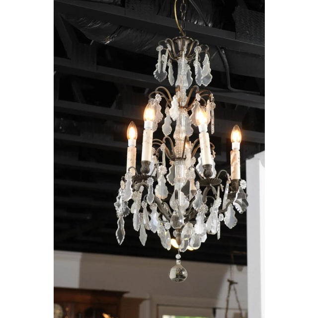 French 19th Century French Five-Light Iron and Crystal Chandelier with Pendeloques For Sale - Image 3 of 13