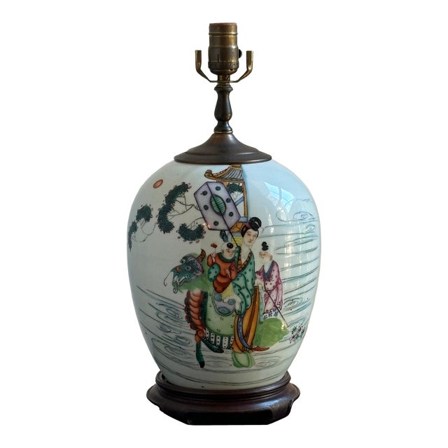 Antique Chinoiserie Porcelain Ginger Jar Table Lamp For Sale