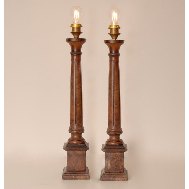 Oxblood Red Traditional Marble Lamps Red Rouge Neoclassical Column Table Lamps - A Pair For Sale - Image 8 of 10