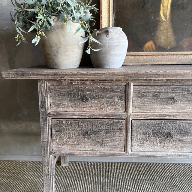 Vintage Painted Elm Wood Console Table With Drawers For Sale - Image 4 of 11