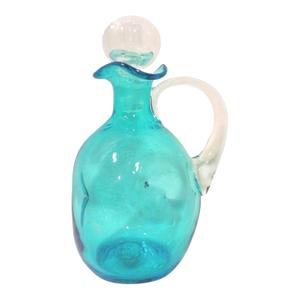 Mid-Century Handcrafted Blue Glass Pinched Decanter