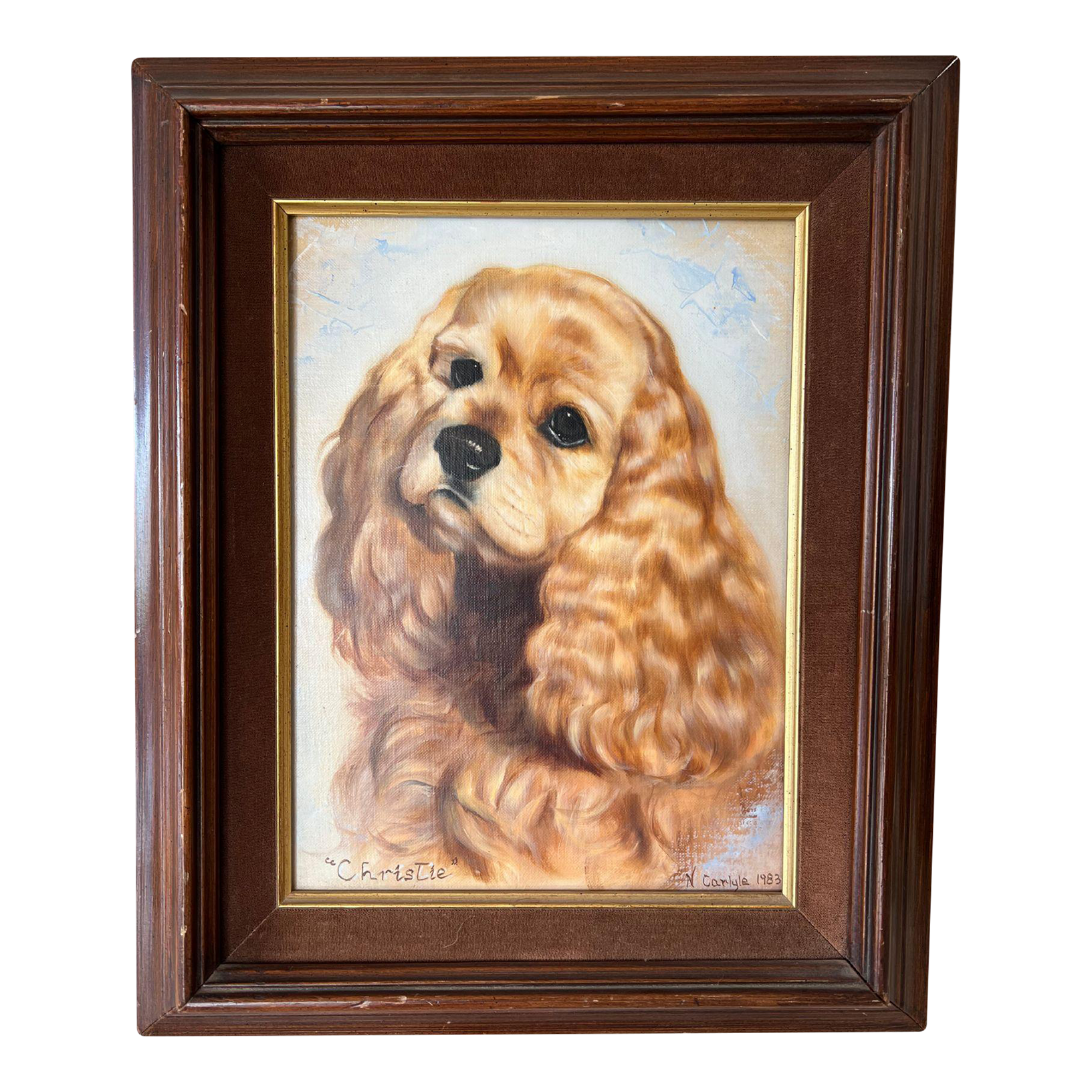 Late 20th Century Framed Cavalier King Charles Spaniel Oil