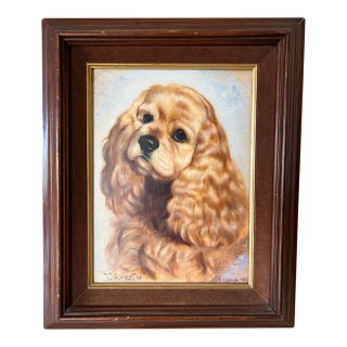 Late 20th Century Framed Cavalier King Charles Spaniel Oil Painting, Signed For Sale