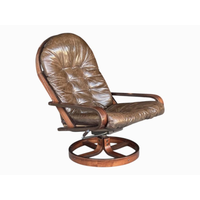 Mid-Century Modern 1960s Rykken & Co. Norwegian Scandinavian Swivel Reclining Lounge Chair With Ottoman For Sale - Image 3 of 17