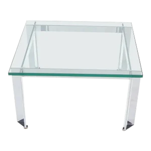 Mid-Century Modern Chrome Base Square Thick Glass Top Coffee Table