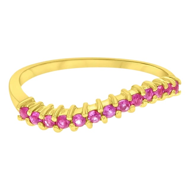 Curved Ruby or Sapphire Stackable Ring 10k Yellow Gold, Size 6 For Sale
