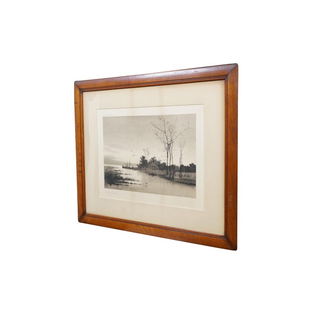 Victorian Antique Louis Harlow John Millspaugh Shrewsbury River New Jersey Etching 30" For Sale - Image 3 of 11