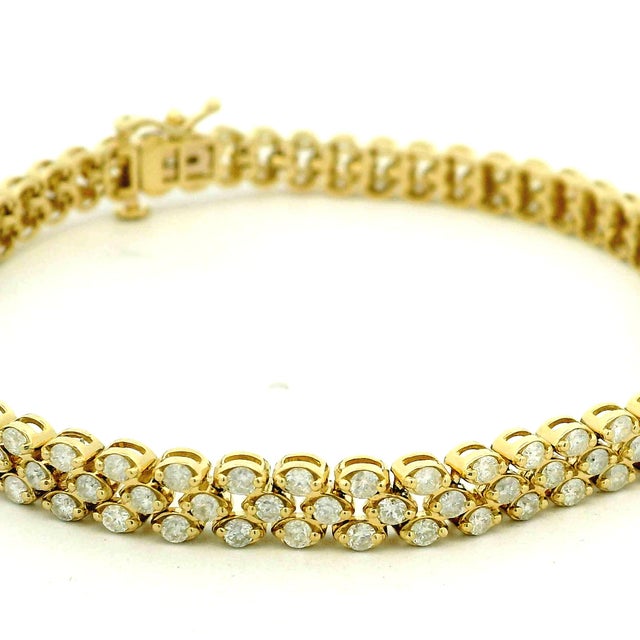 Gold 1990s 14k Yellow Gold Three-Row Diamond Bracelet, 7.80 Carats For Sale - Image 8 of 14