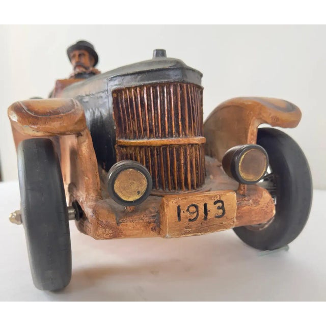 Antique 1913 Model Touring Car and Driver Wooden Hand Painted Sculpture For Sale - Image 10 of 12