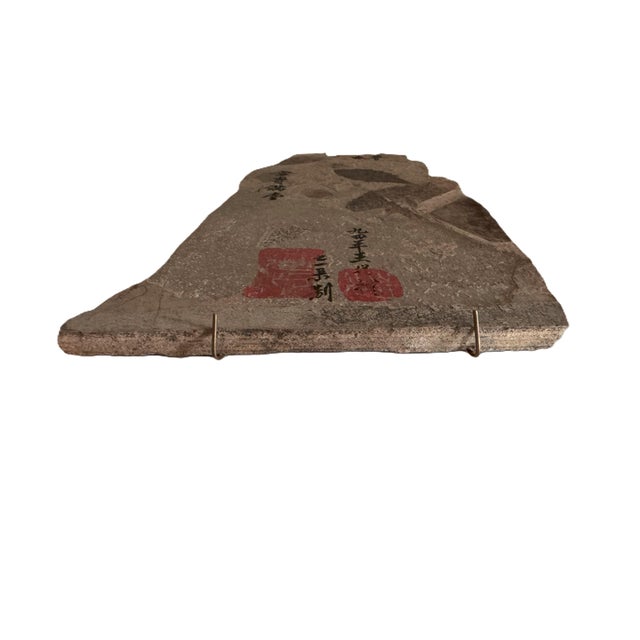 Stone Late 20th Century Pair of Chinese Fossil Stone Tablets With Calligraphy and Seals For Sale - Image 7 of 8