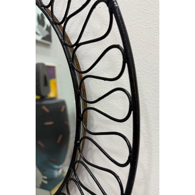Black Tempestini/Salterini Mid-Century Ribbon Wrought Iron Mirror For Sale - Image 8 of 8