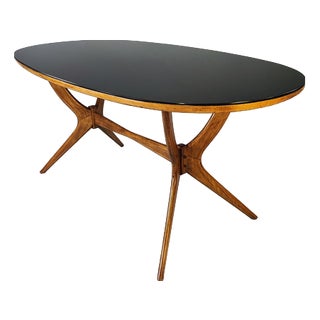Oval Table with Black Glass Top, Italy, 1950s For Sale