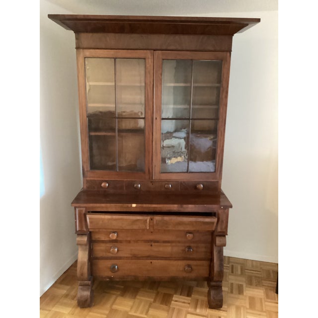 American Antique Glass Door Hutch-Desk and Drawers For Sale - Image 3 of 11