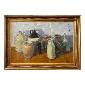 Crock and Jugs, Oil on Canvas by James P. Kerr, Framed