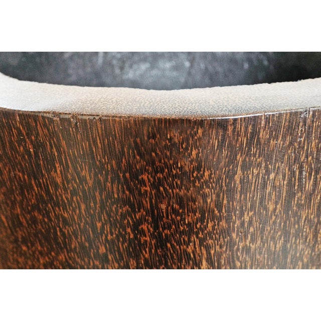 Brown Vintage Carved Coconut Palm Tall Urn Pot For Sale - Image 8 of 9