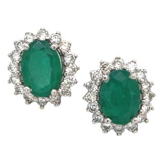 Natural Emerald Diamond Earrings 14k Gold 2.87 TCW Certified For Sale