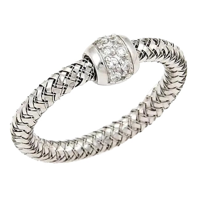 Late 20th Century 20308 - Roberto Coin Primavera Diamond 18k White Gold Woven Band Ring Size 6.25 For Sale