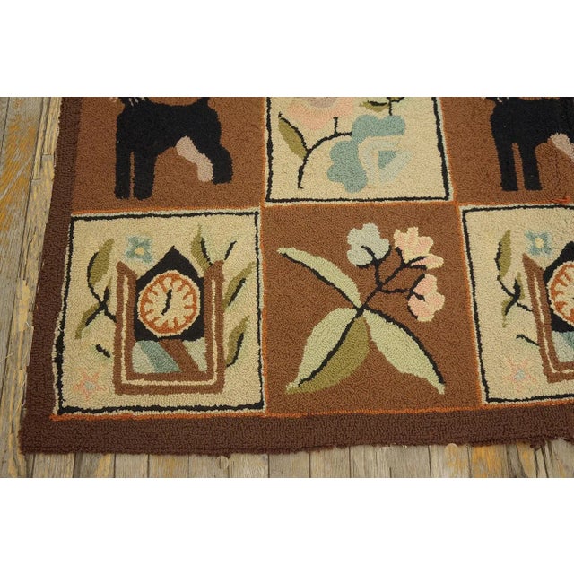 1970s Brown Vintage Animal Design Folk Art American Hooked Carpet Wool Rug For Sale In New York - Image 6 of 12