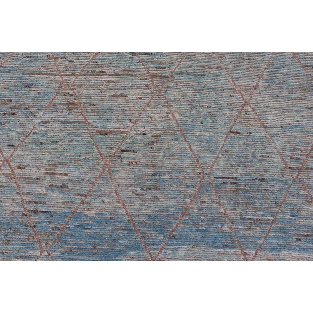 2020s Modern Tribal Rug in Wool With Sub-Geometric Design in Blue Tan & Ivory For Sale - Image 5 of 12