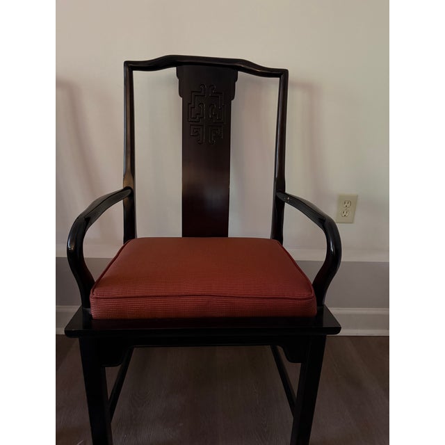 Vintage burl and black lacquer dining set in the style of Century Furniture's Chin Hua collection, designed by Raymond K....