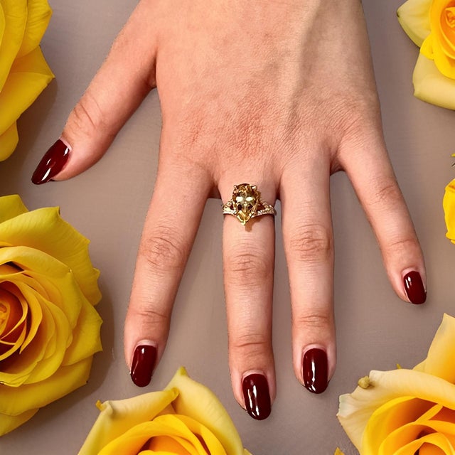 Natural Citrine Diamond Ring 6.5 14k Y Gold 4.79 TCW Certified For Sale - Image 9 of 18