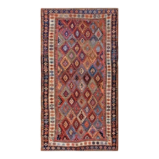 1890s Multicolor Diamond Tribal Antique Persian Kurdish Rug 4'0"x 7'4" Handknotted Wool Carpet For Sale