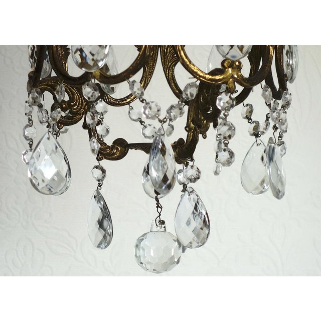 Metal French Art Deco Brass Crystal Chandelier, 1940s For Sale - Image 7 of 13