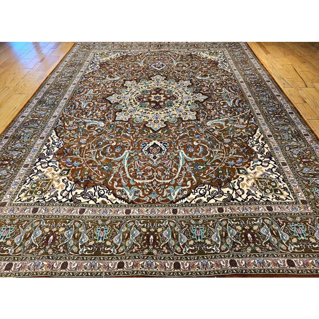 Brown Vintage Persian Tabriz Rug, Hand-Knotted Wool, Mythical Firebird Motif, Brown & Ivory, 10x13 For Sale - Image 8 of 15